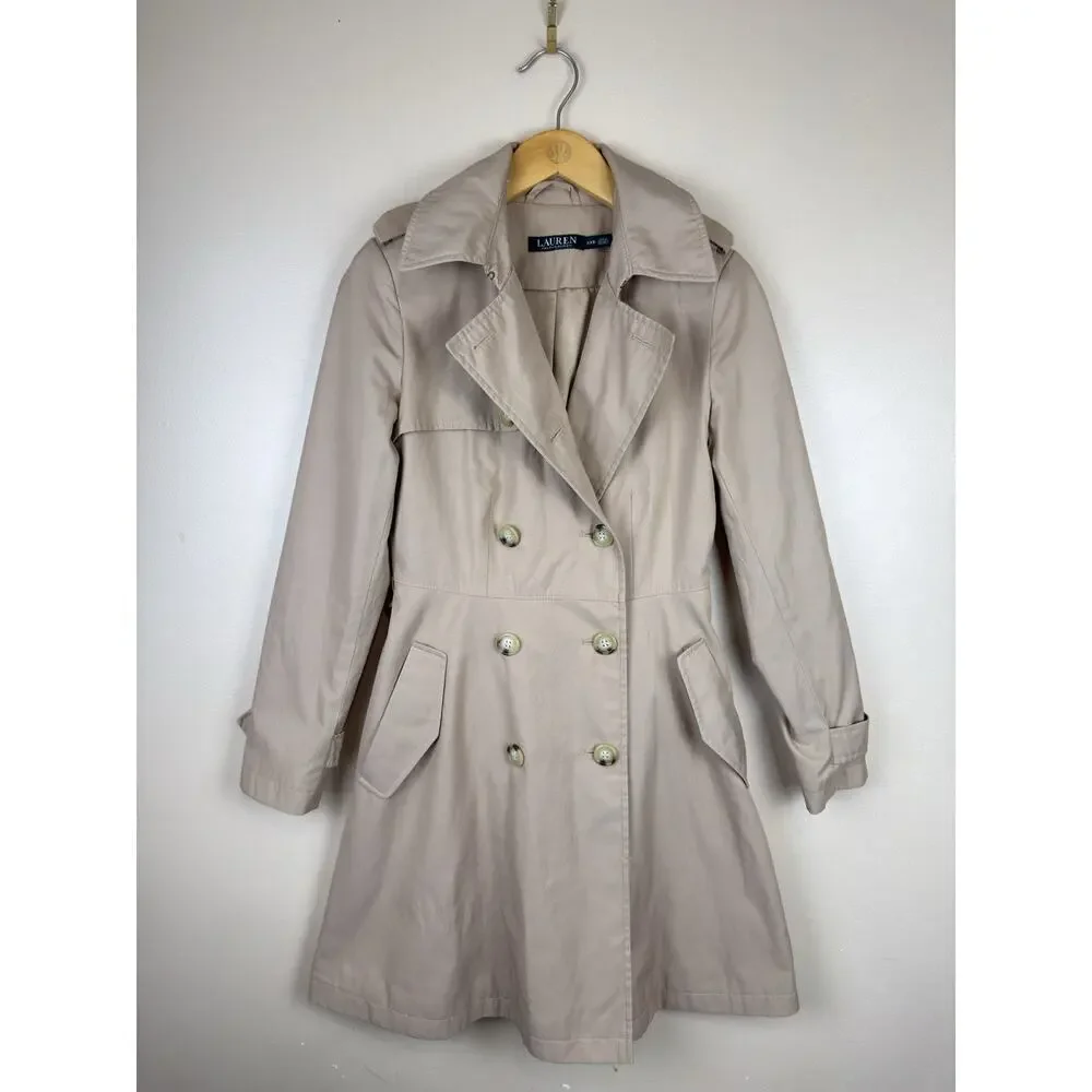 Lauren Ralph Lauren Trench Coat Women’s Size XXS Tan Double Breasted minimalist